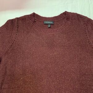 Lane Bryant Cabincore Burgundy Scalloped Hem Metallic Ribbed Knit Sweater